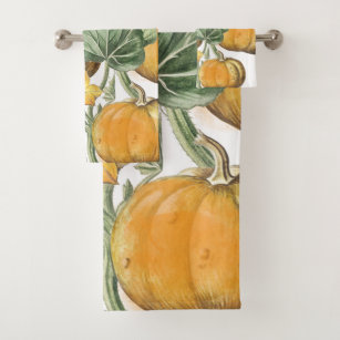 Fall Autumn Watercolor Vintage Pumpkins  Bath Towel Set
