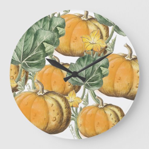 Fall Autumn Watercolor Vintage Pumpkins  Large Clock