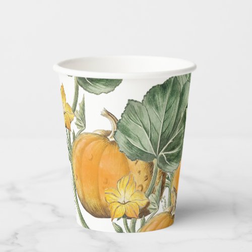 Fall Autumn Watercolor Vintage Pumpkins Paper Cups