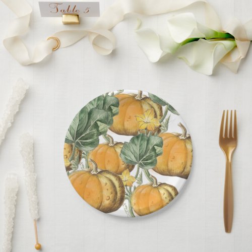 Fall Autumn Watercolor Vintage Pumpkins  Paper Plates