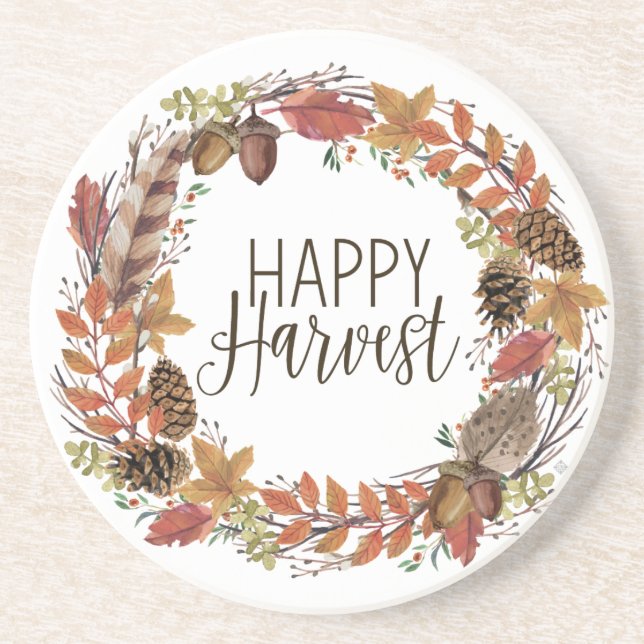 fall autumn watercolor wreath coaster (Front)