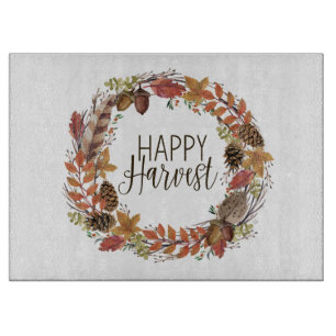 fall autumn watercolor wreath cutting board