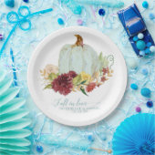 Fall Autumn Wedding Aqua Blue Pumpkin Floral Paper Plates (Party)