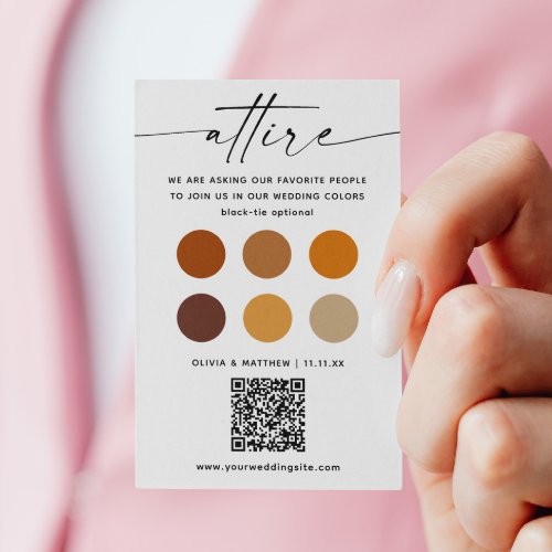 Fall autumn wedding attire dress code palette  QR Enclosure Card