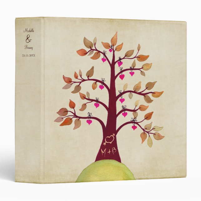 Fall Autumn Wedding Tree Carving Initials Binder (Front/Spine)