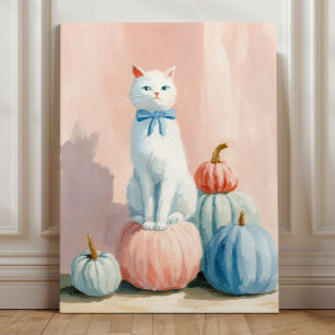 Fall Autumn White Cat with Pumpkins Acrylic Photo Tile