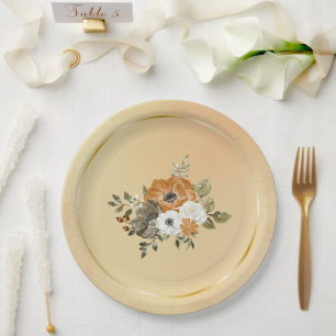 Fall Autumn White Rust Flowers Paper Plates
