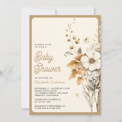 Fall Autumn Wildflower Photo QR Code Baby Shower Invitation