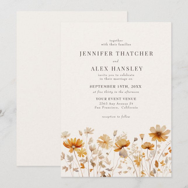 Fall Autumn Wildflower Wedding Invitation (Front/Back)
