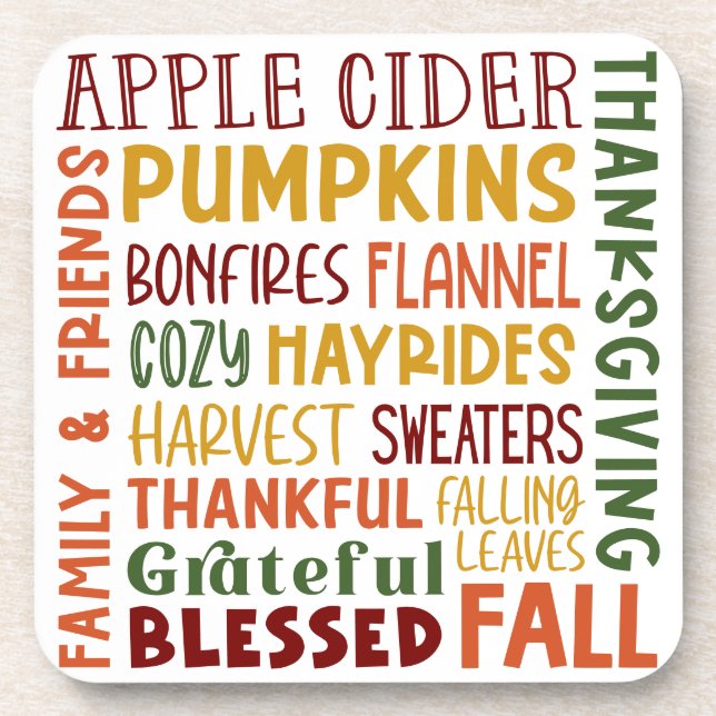 Fall Autumn Winter Thanksgiving Holiday Blessings Beverage Coaster (Front)