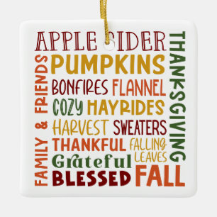 Fall Autumn Winter Thanksgiving Holiday Thankful Ceramic Ornament