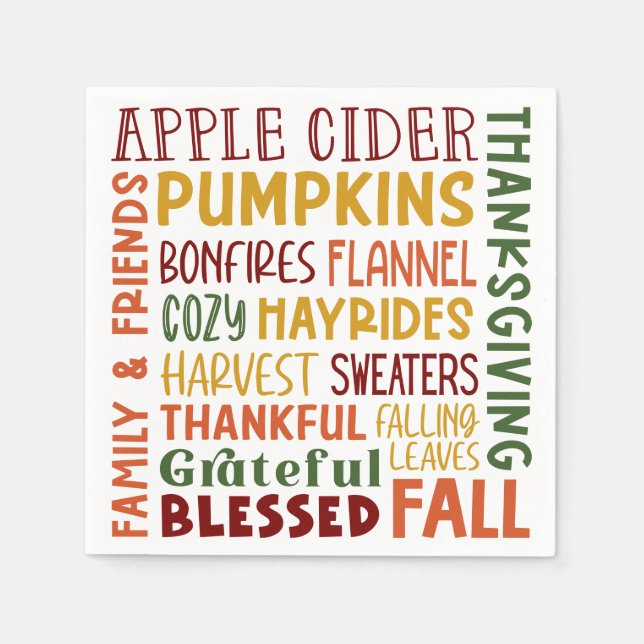 Fall Autumn Winter Thanksgiving Holiday Thankful Napkins (Front)