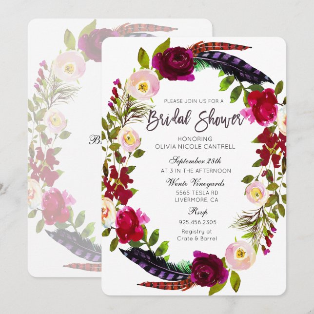 Fall Autumn Wreath Floral Bridal Shower Invitation (Front/Back)