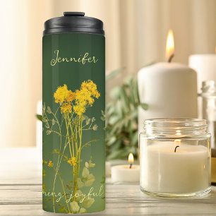Fall Autumn Yellow Flowers On Green Inspirational Thermal Tumbler