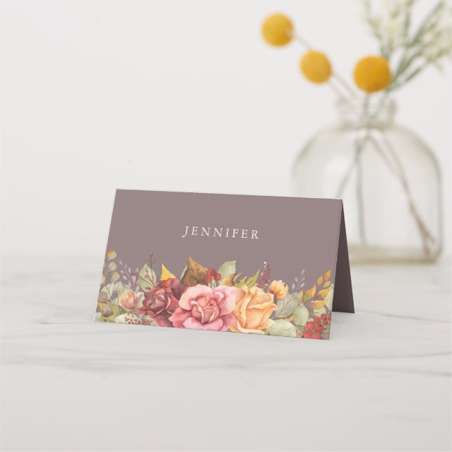 Fall/Autumnal Floral Border Thanksgiving Folded Place Card (Front)