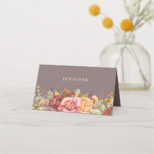 Fall/Autumnal Floral Border Thanksgiving Folded Place Card