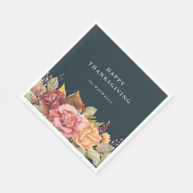 Fall/Autumnal Floral Border Thanksgiving Party Napkins (Corner)