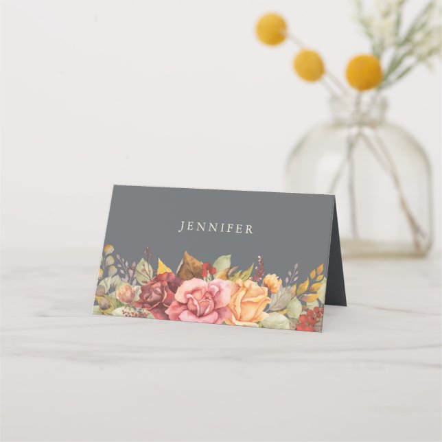Fall/Autumnal Floral Border Thanksgiving Place Card (Front)