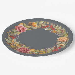 Fall/Autumnal Floral Wreath Thanksgiving Paper Plates