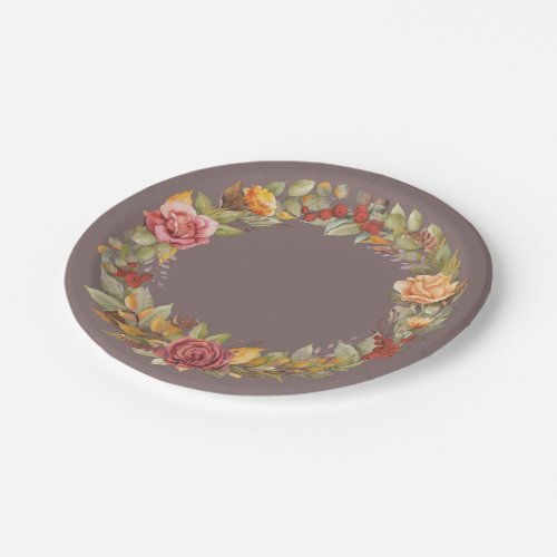 FallAutumnal Floral Wreath Thanksgiving Paper Plates