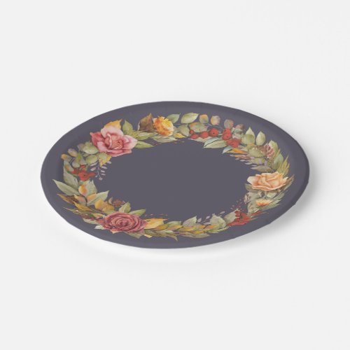 FallAutumnal Floral Wreath Thanksgiving Paper Plates