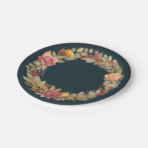 FallAutumnal Floral Wreath Thanksgiving Paper Plates