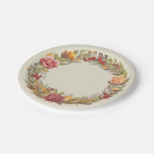 FallAutumnal Floral Wreath Thanksgiving Paper Plates