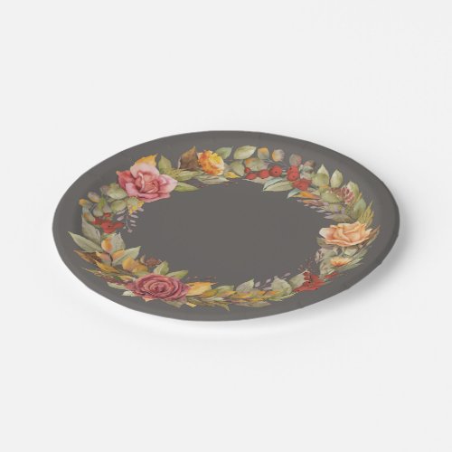 FallAutumnal Floral Wreath Thanksgiving Paper Plates