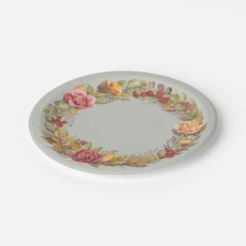 FallAutumnal Floral Wreath Thanksgiving Paper Plates