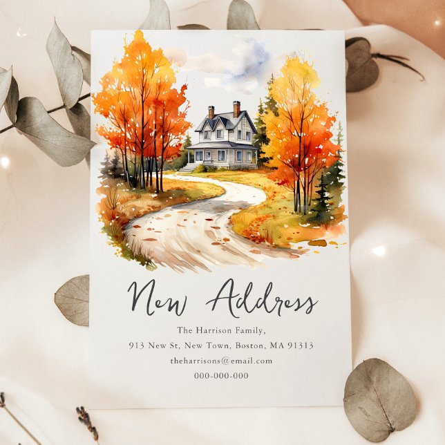 Fall Autumnal House | New Home Address  Note Card (Creator Uploaded)