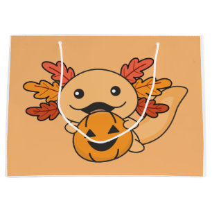 Fall Axolotl With Fall Leaves Pumpkin Fall Large Gift Bag