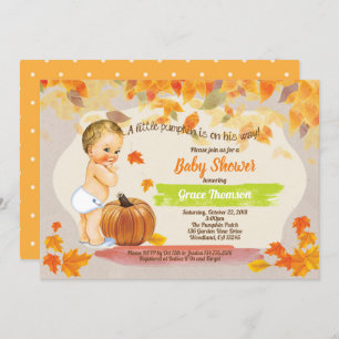 Fall baby boy shower vintage retro pumpkin invitation