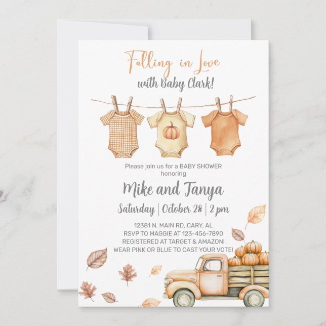 Fall baby clothesline baby shower invitation. invitation (Front)