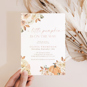 Fall Baby Girl Baby Shower Pink A Little Pumpkin Invitation