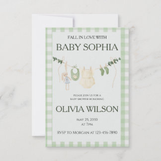 Fall Baby Girl Gingham Baby Shower Invitation