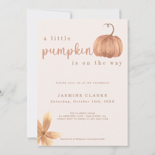 Fall Baby Girl Shower  A Little Pumpkin Invitation