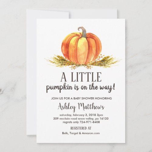 Fall baby shower a little pumpkin baby shower invitation