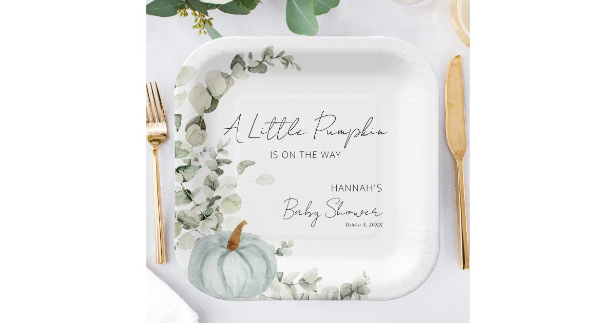 Fall Baby Shower A Little Pumpkin Blue Paper Plates | Zazzle