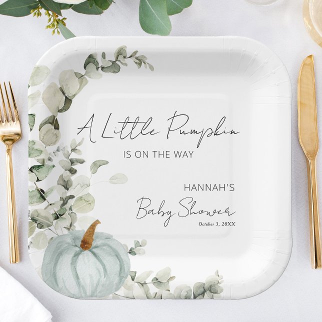 Fall Baby Shower A Little Pumpkin Blue Paper Plates (Creator Uploaded)