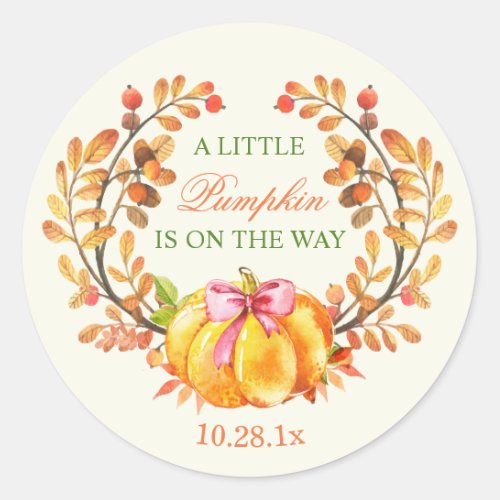 Fall Baby Shower A Little Pumpkin is on the Way Classic Round Sticker