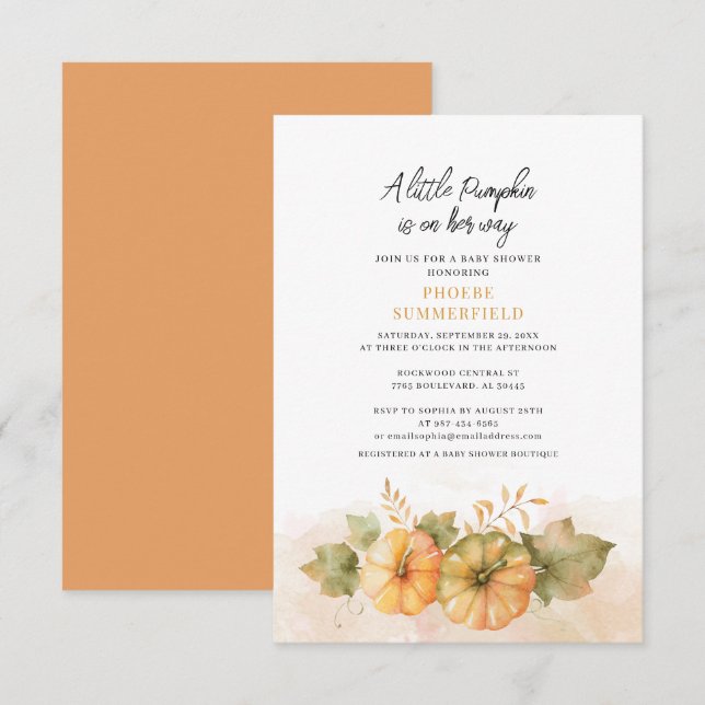 Fall Baby Shower A Little Pumpkin On the Way Invitation (Front/Back)
