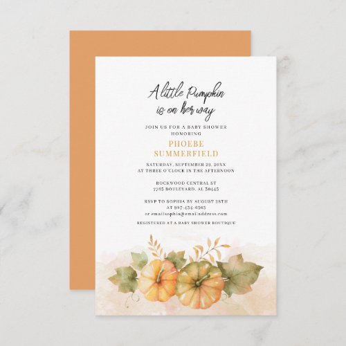 Fall Baby Shower A Little Pumpkin On the Way Invitation
