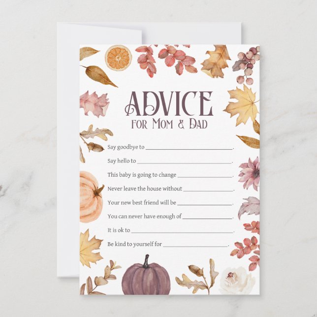Fall Baby Shower Advice for Mom & Dad Card (Front)