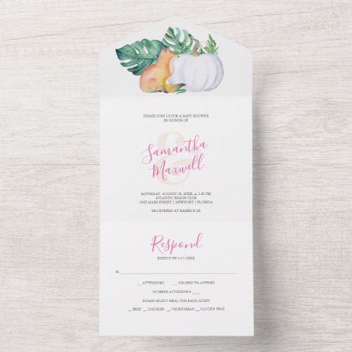 Fall Baby Shower All In One Tropical Watercolor All In One Invitation