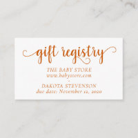 Fall Baby Shower | Autumn Burnt Orange Registry Enclosure Card