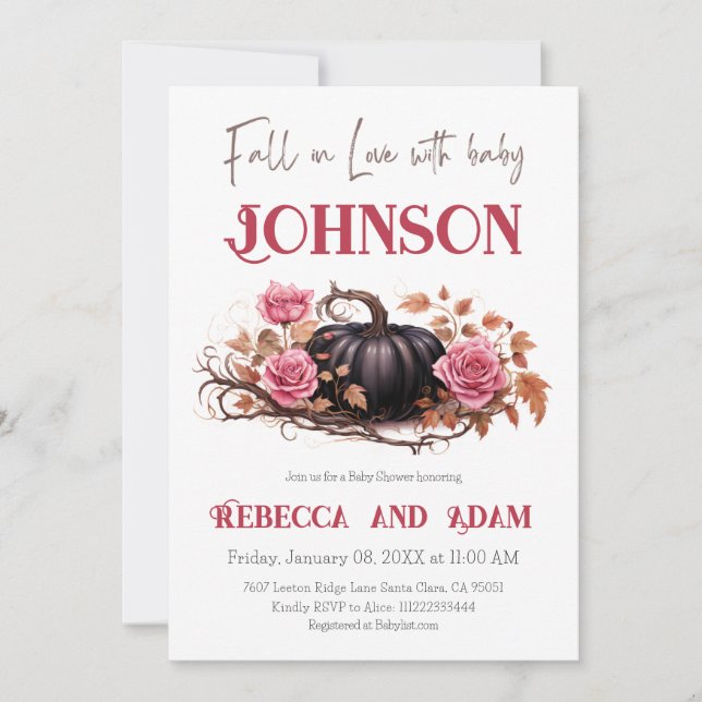 Fall Baby Shower Black Pumpkin Floral Autumn Theme Invitation (Front)