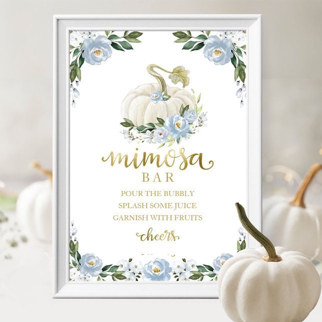Fall Baby Shower Blue Gold Mimosa Bar Sign (Creator Uploaded)