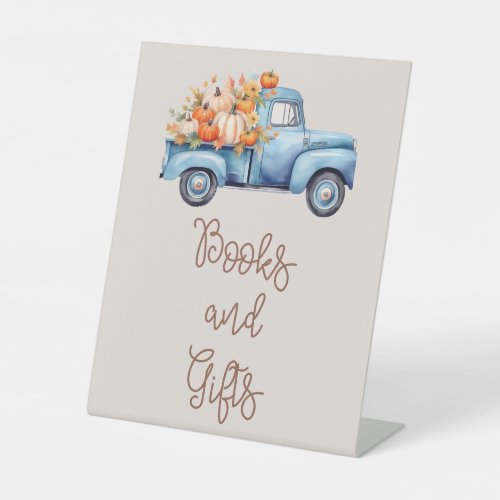Fall Baby Shower Blue Pumpkin Truck Books And Gift Pedestal Sign