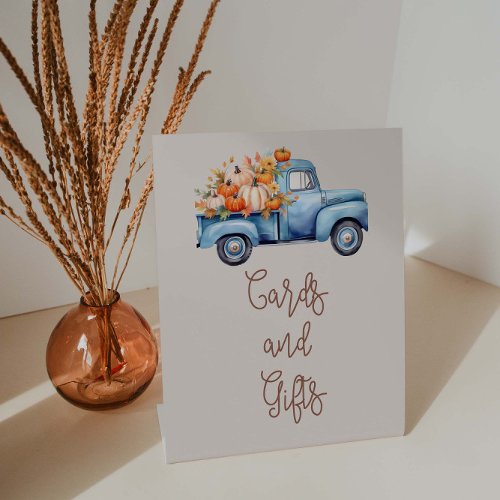 Fall Baby Shower Blue Pumpkin Truck Cards And Gift Pedestal Sign