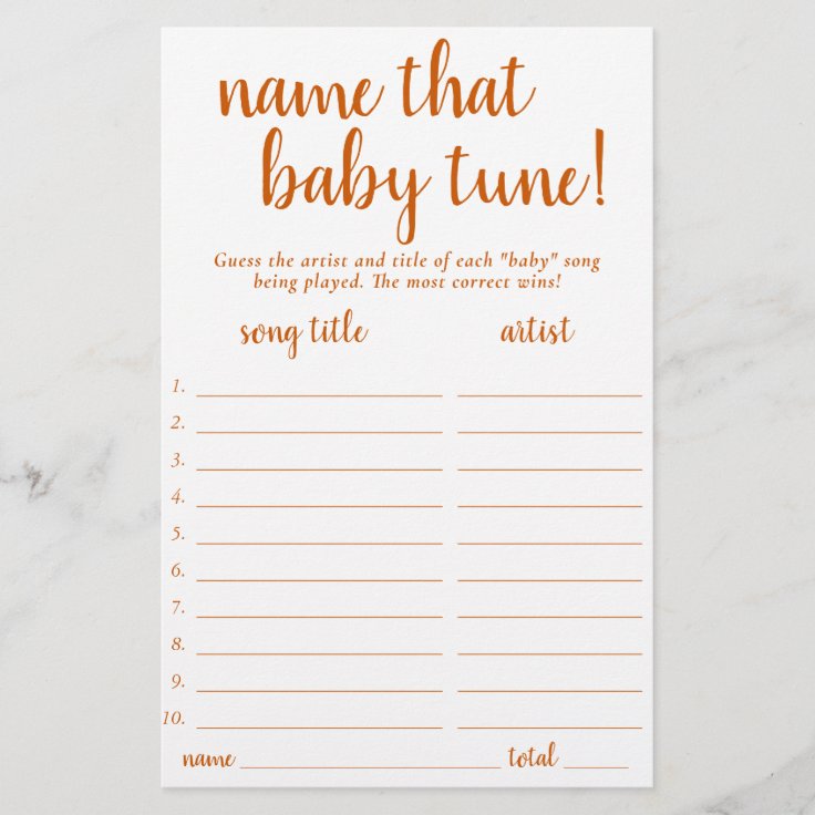 Fall Baby Shower Burnt Orange Name the Tune Game Zazzle